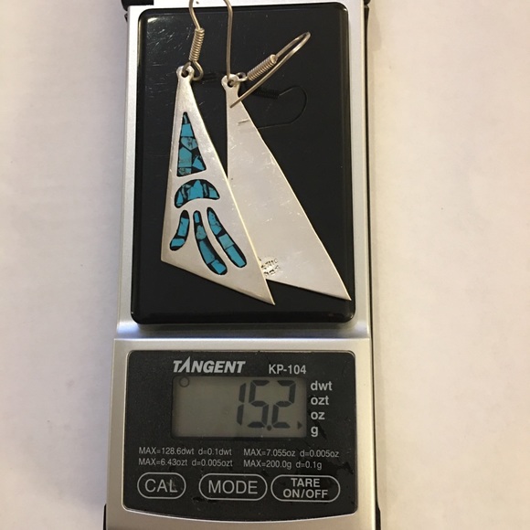 Inlay turquoise sterling silver earrings - Picture 4 of 6